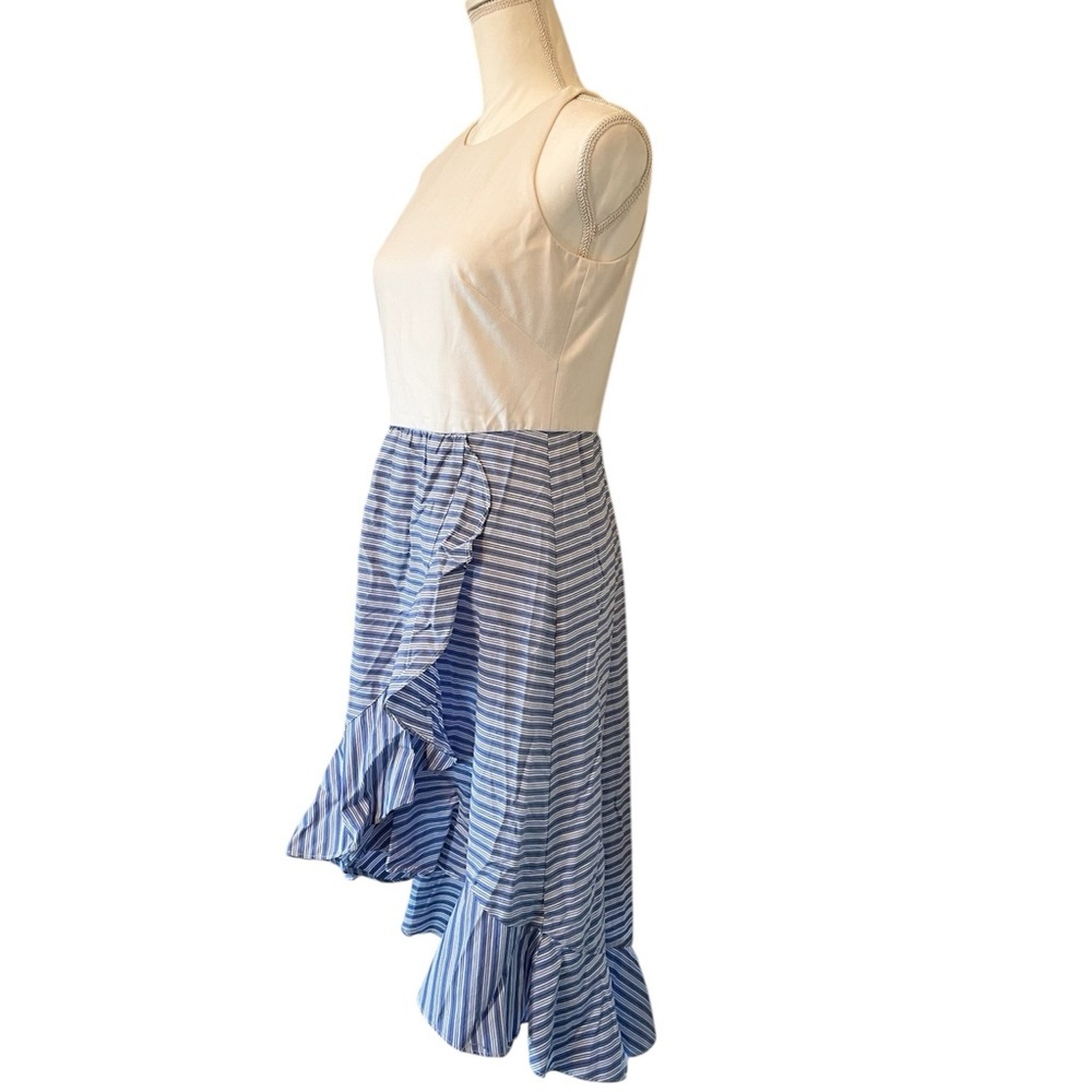 Vince Camuto Cream & Blue Striped Midi Dress - Picture 3 of 14